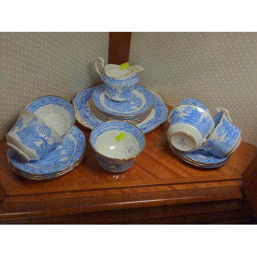 613 - Adderley 'Willow' pattern part tea set, comprising milk jug, sugar bowl, sandwich plate, five cups, ... 