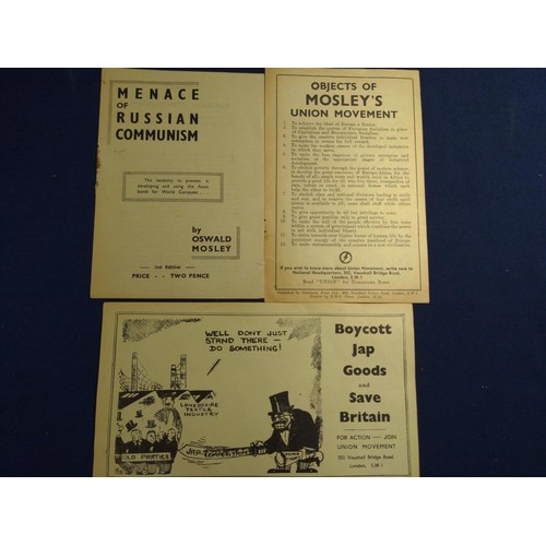 532 - Ephemera Relating to Oswald Mosley's Union Movement inc. 'Menace of Russian Communism' third edition... 