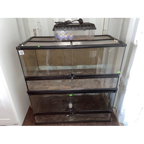 84 - Three vivariums 2 x Exoterra W92 D46 H96 cm, 1x flat packed and accessories & a small Perspex pe... 