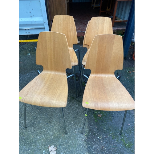 93 - IKEA modern dining chairs x 6 in light oak finish.