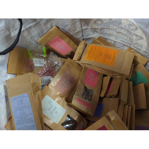 139 - Large bag of mostly Just Brew It packets of loose tea inc. Ginger detox, Bingo blue berry, Lucky gre... 