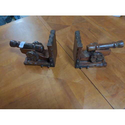 361 - Pair of wooden canon bookends.