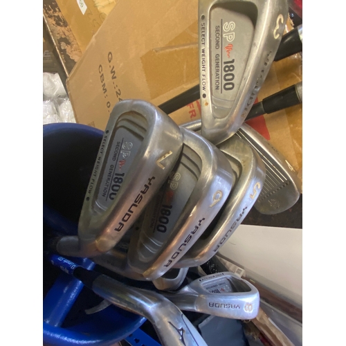 228 - Full set of golf clubs cavity back by Yasuda 3 iron through to sand wedge, and Bayhill 10.5 driver, ... 