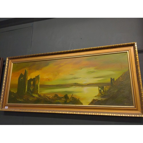 283 - Oil on canvas of a landscape against a dramatic sky, signed lower right 'Vasna' or 'Vashti', framed ... 