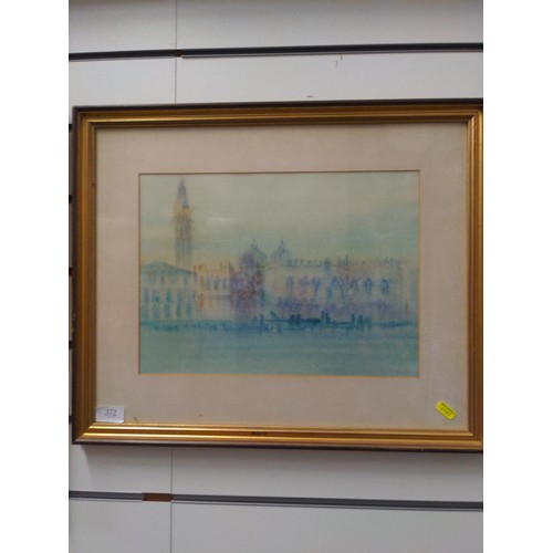 300 - Peter Curran (b. 1948) impressionistic watercolour of a riverside city scene, signed lower right, fr... 