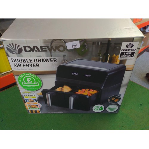 136 - Daewoo Double drawer Air fryer new in box