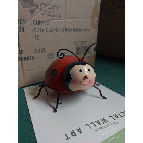 145 - 3 X  boxes of 12 Gem cute ladybird metal wall decorations 