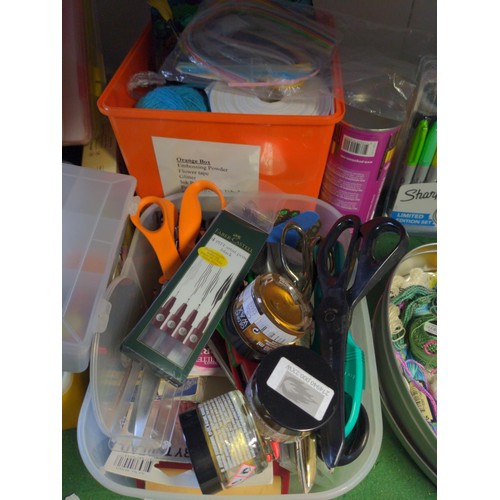 148 - Large collection of craft items and accessories Inc 4 x pots of gilding wax, various scissors, Mater... 