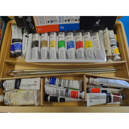 150 - Blue plastic box containing artist equipment Inc Winsor & Newton paints, Painting with watercolo... 