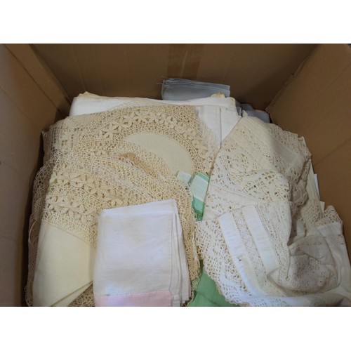 154 - 2 x boxes of mixed materials, table cloths etc.