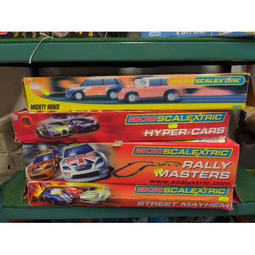 176 -  4 x Boxes of micro Scalextric, mighty minis, street mayhem, rally masters, hyper-cars 