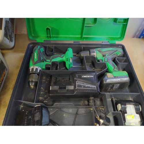 200 - Hitachi cordless drill with battery & Hi Koki cordless drill with two batteries and charger, all... 