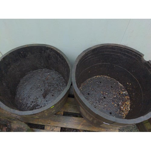 20 - 2 x large half barrel planters largest D64cm x H47cm