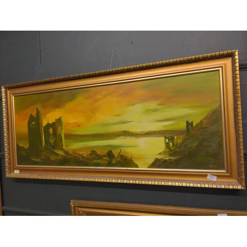 283 - Oil on canvas of a landscape against a dramatic sky, signed lower right 'Vasna' or 'Vashti', framed ... 