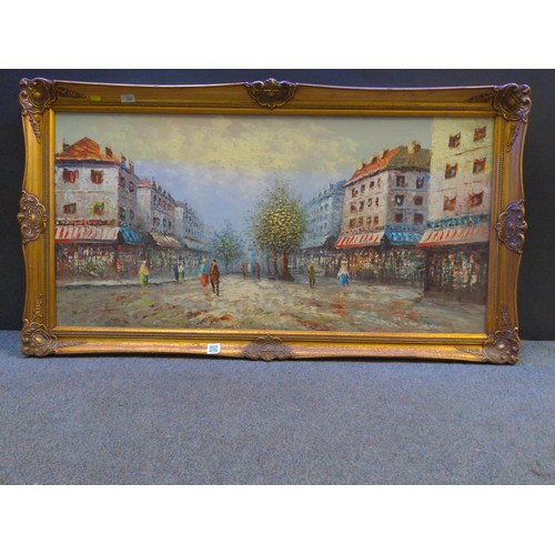 286 - Large oil on canvas of a Parisian street scene, signed lower left, in the manner or Caroline/Louis B... 