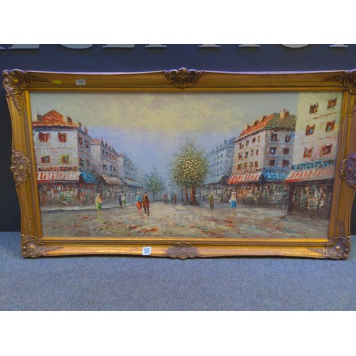 286 - Large oil on canvas of a Parisian street scene, signed lower left, in the manner or Caroline/Louis B... 