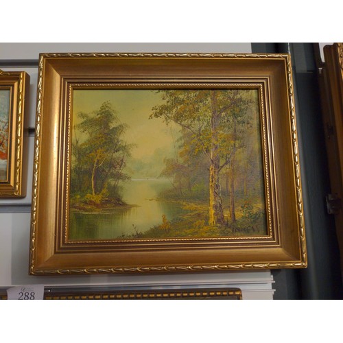 288 - 2 x oil paintings of country scenes signed C Innis & a large gilt frame 47cm x 58cm