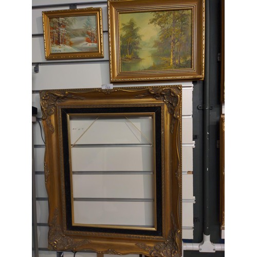 288 - 2 x oil paintings of country scenes signed C Innis & a large gilt frame 47cm x 58cm