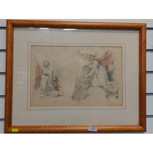 299 - Hand coloured antiquarian print of biblical scene 61cm x 48cm