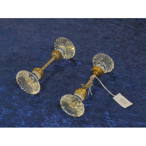 308 - Two pairs of glass door knobs