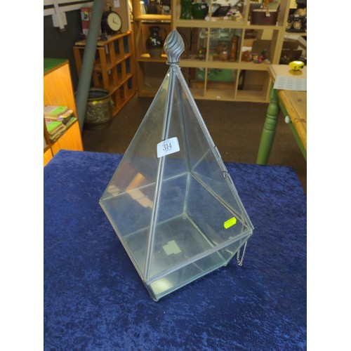 314 - Pyramid shaped glass terrarium, height 45cm