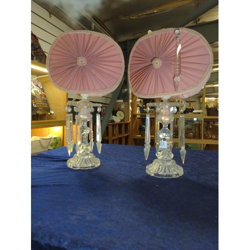 323 - Pair of lustres converted to lamps with pink shades