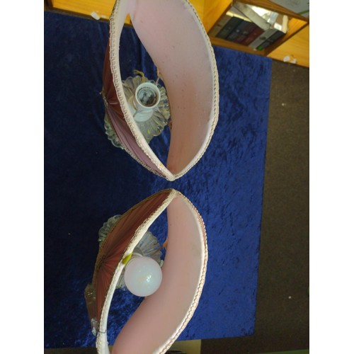 323 - Pair of lustres converted to lamps with pink shades