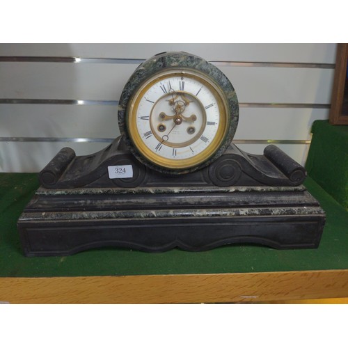 324 - Slate mantle clock, dial marked Bowden, Plymouth