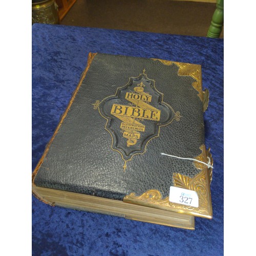 327 - Leather and brass bound family bible with coloured plates ed. by Rev. John Eadie