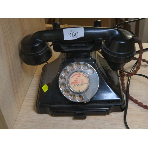 360 - Black Bakelite vintage rotary telephone with drawer, receiver marked G.P.O No.164 TE 37 234, and 'Ba... 