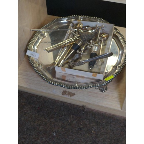 363 - Silver plated tray with other various plated items inc. spoons