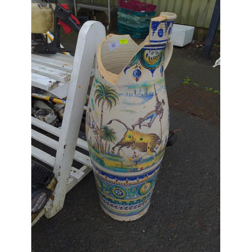 60 - Large Spanish hand painted jug in state of repair