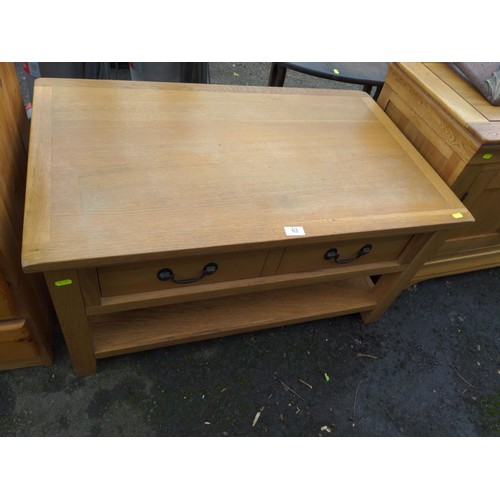 63 - Modern oak coffee table with double sided drawer D55cm x W90cm X H47cm