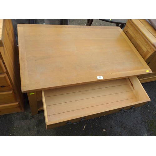 63 - Modern oak coffee table with double sided drawer D55cm x W90cm X H47cm