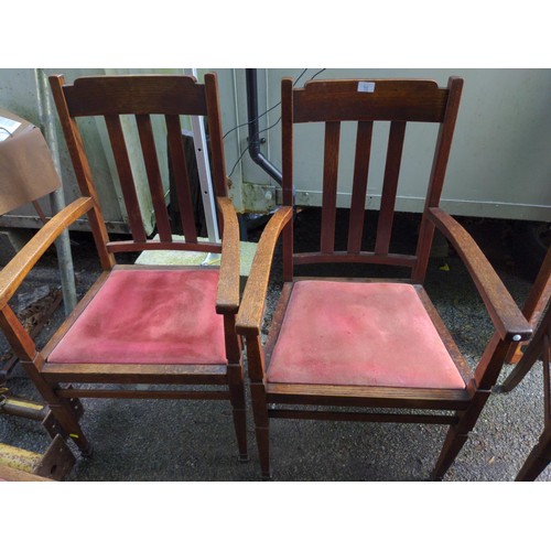 75 - 4 x Oak dining chairs inc 2 x carvers 