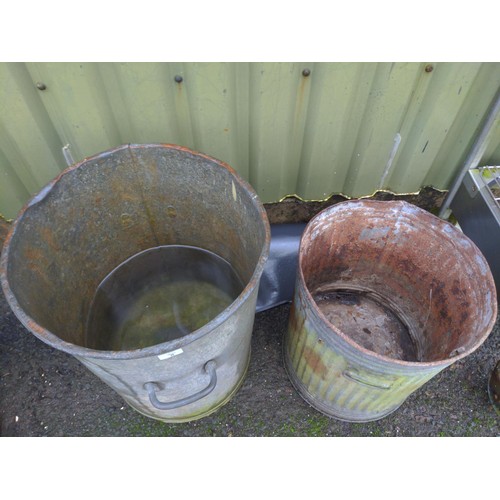 8 - 2 x galvanised bins one with lid