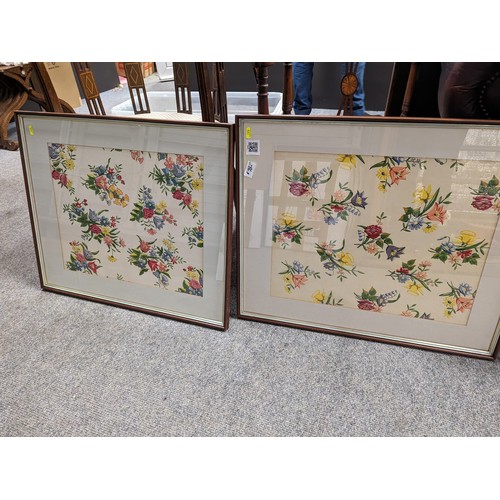 286A - Two vintage, circa 1940's, framed floral wallpaper samples 57 x 69cm