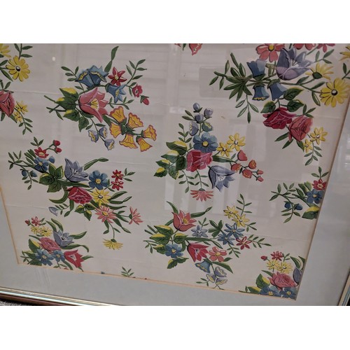 286A - Two vintage, circa 1940's, framed floral wallpaper samples 57 x 69cm