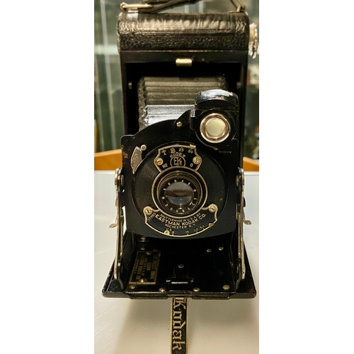 429 - Three 120 film bellows cameras. Two Kodak Eastman (No.1-A Kodak JR) and No1 pocket Kodak Junior. Shu... 