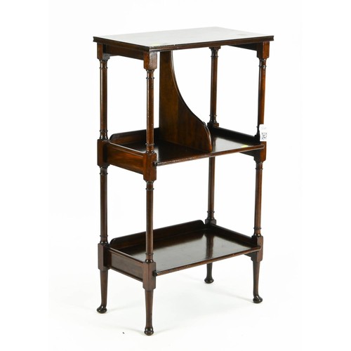 550 - Mahogany whatnot, of small proportions, raised on small cabriole supports. H86cm W48cm D26cm