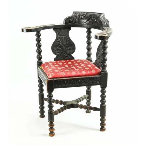 564 - C19 carved oak corner chair