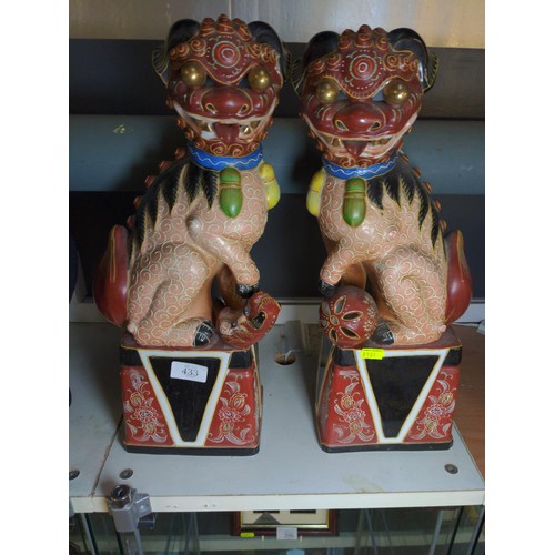 433 - Pair of large Japanese Kutani temple dogs, height 44cm