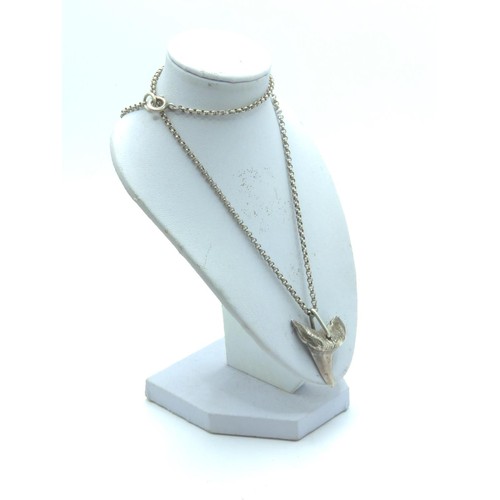 390 - Silver pendant modelled as a shark's tooth and chain, gross weight 20.6 grams