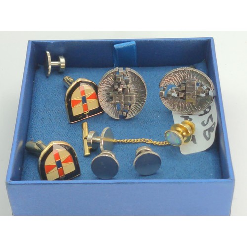 395B - Collection of various cufflinks, dress studs and pin badges