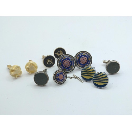 395B - Collection of various cufflinks, dress studs and pin badges