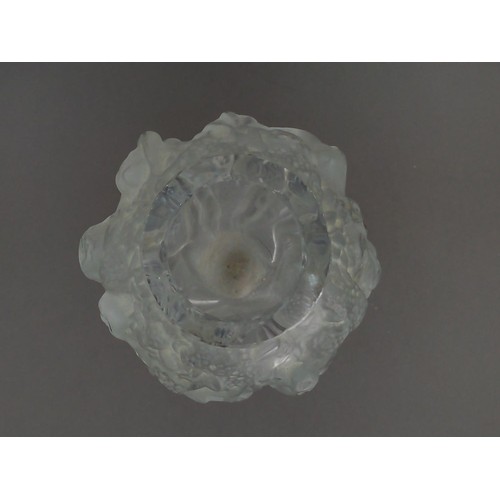 401 - Lalique style frosted glass vase, moulded with Bacchantes, height 12.5cm