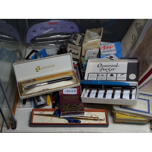 406A - Collection of various pens and accessories, including two Osmiroid 65, Osmiroid pen set, Sheaffer's ... 