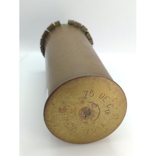 408 - WWI trench art shell, engraved Souvenier from Flandres, 1914-1919 with the name 'Nellie', height 20.... 