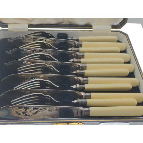 457A - Canteen of silver plated cutlery, (6 place setting) together with other boxed plated flatware and a ... 