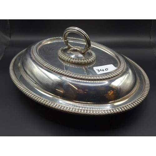 340 - Silver plated serving dish with lid and two boxed sets of spoons and fish cutlery.